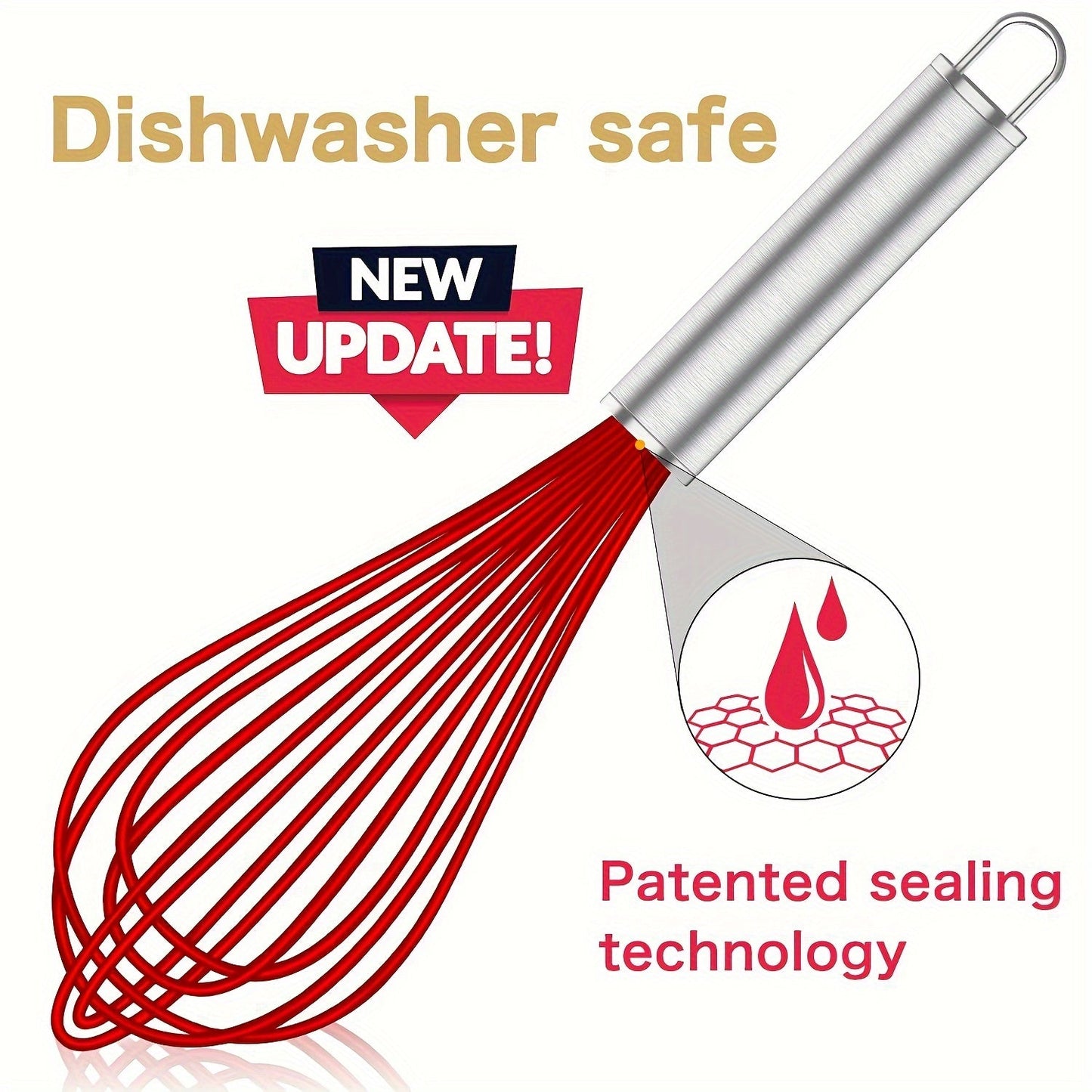 High-Quality Silicone and Stainless Steel Whisk - Safe for use on Nonstick Pans, Heat Resistant - A Must-Have Kitchen Tool