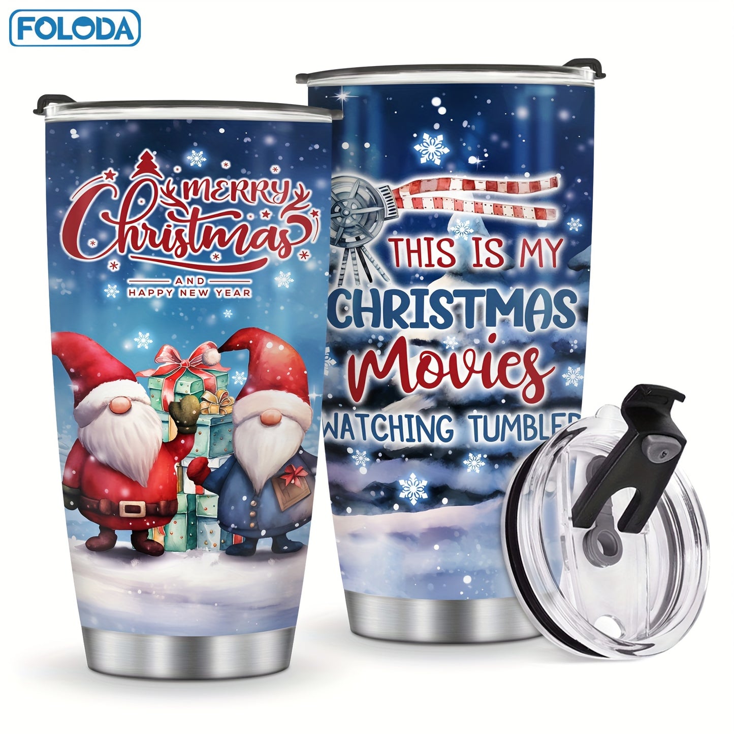 FOLODA 20oz insulated stainless steel tumbler with lid is ideal for running and sports. Features a Christmas Red Truck design, perfect for holiday gifts.