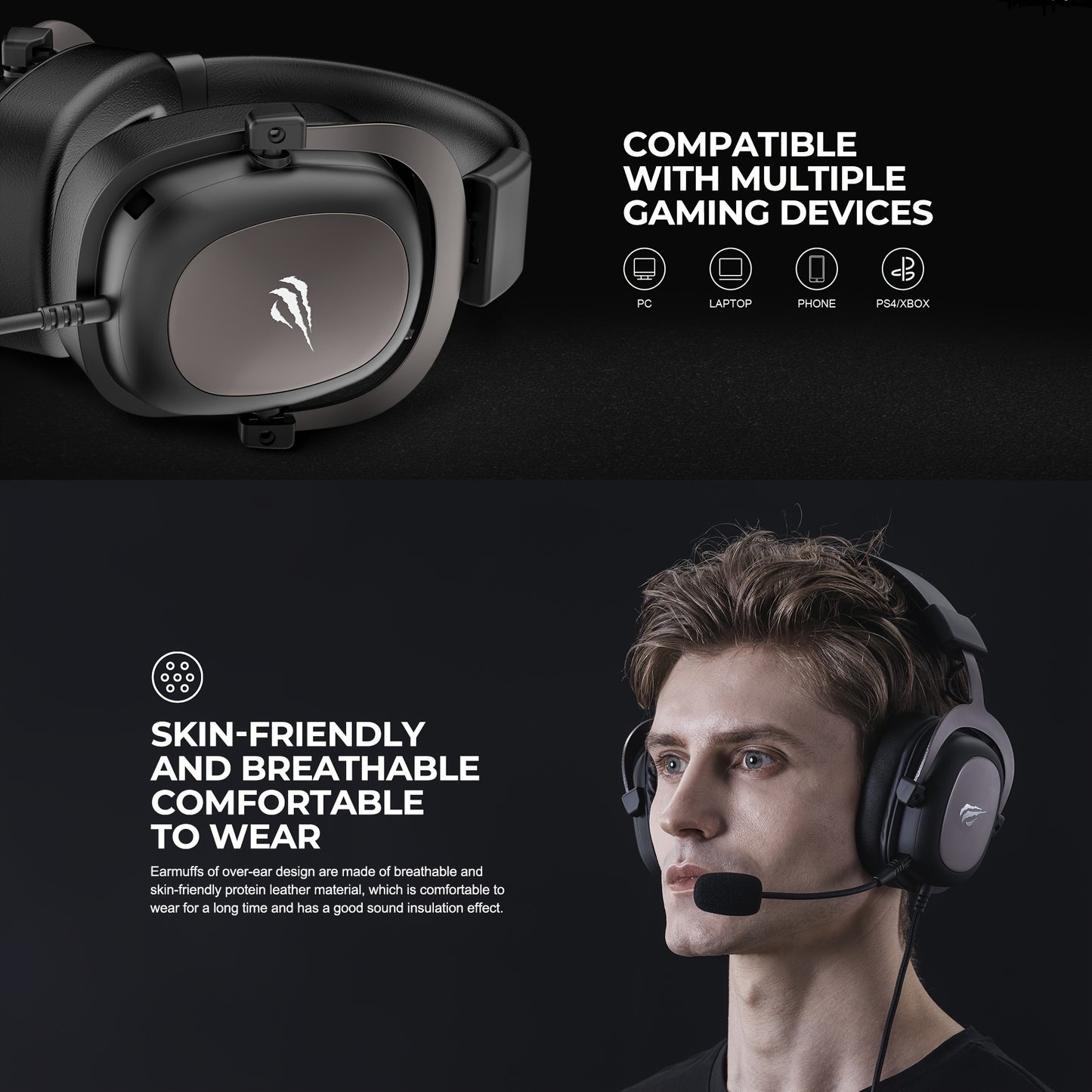 HAVIT Wired Gaming Headset with 3.5mm Interface, Surround Sound, Removable Microphone, Comfortable Protein Synthetic Leather Ear Cups, 53mm Speakers, Gaming Accessories for PC Gaming.