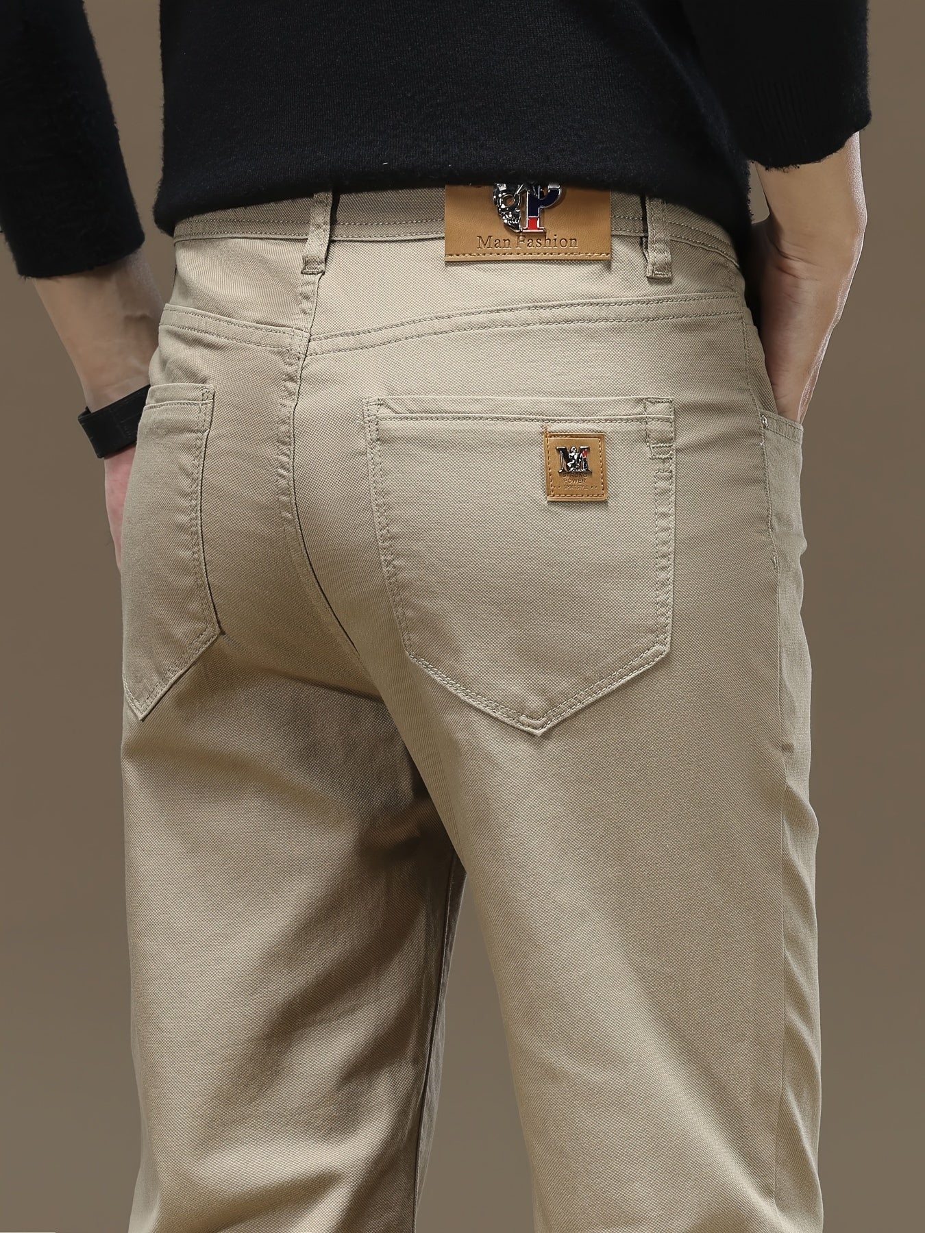 Men's cotton chinos with slight stretch and button fly closure - versatile for casual or business wear all year round