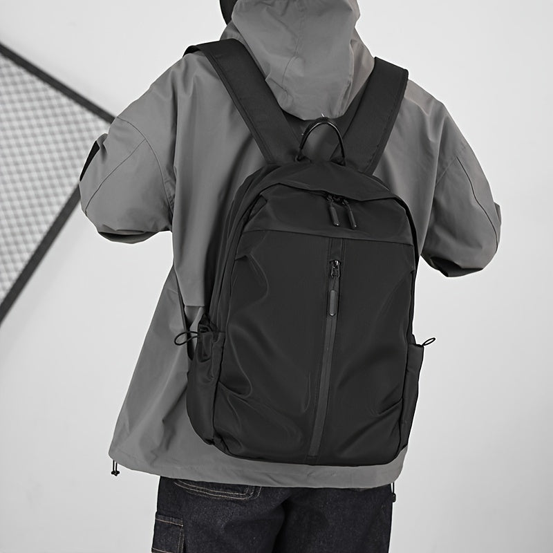 Boys' stylish solid color backpack with zipper, waterproof and spacious. Perfect for daily use and travel.