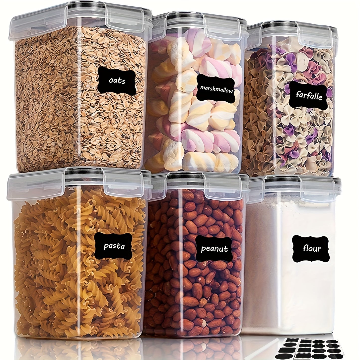 6/12pcs Cereal Storage Container Set 1.6L/54oz, BPA Free Plastic Airtight Food Storage Containers with Labels, RV Organization Essential.