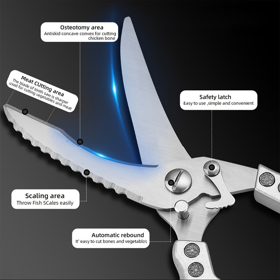 Powerful and versatile, the Home Kitchen Multi-functional Chicken Bone Scissors are strong, durable, and designed for cutting through tough chicken bones with ease. The powerful shear has a strong rebound for efficient cutting, making it perfect for