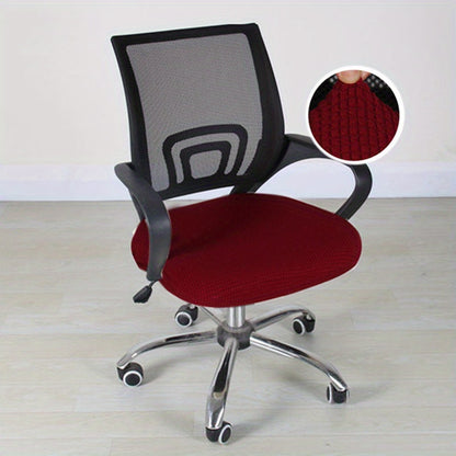 Modern elastic office chair protector made of polyester and spandex. Features non-slip box cushion design and machine washable.