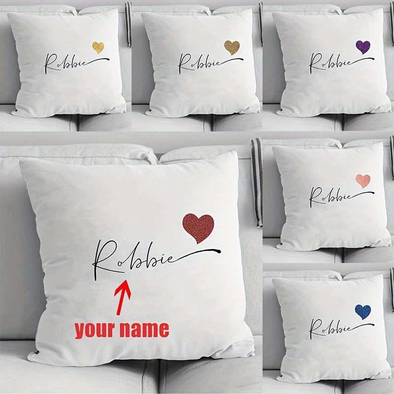 Add a Personal Touch to Your Decor with a Custom Velvet Pillowcase featuring Heart Pattern and Your Name - Single-Sided Print on White Polyester - Ideal for Nursery or Home Decor (Pillow not included)