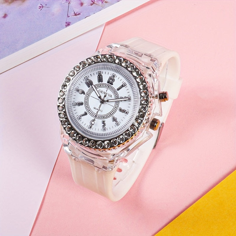 New Luminous Student Electronic Watch with Rhinestones, Candy Color - Perfect New Year Gift for Teenagers.