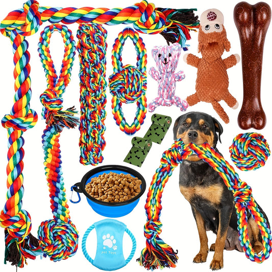 Durable 6-Pack Cotton Blend Dog Rope Toys for Medium to Large Breeds - Great for Teething and Tug of War".