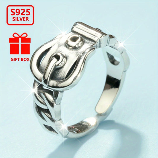 Vintage Hip-Hop Style S925 Sterling Silver Belt Ring with Adjustable Design, Ideal for Parties and Festive Events, Waistband Ring with an Elegant and Sexy Vibe.