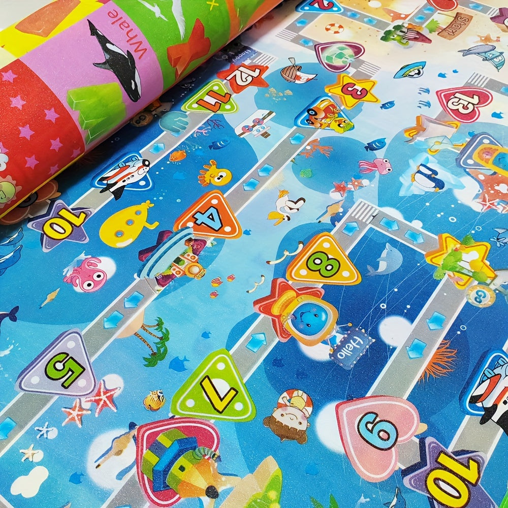 Two-Sided Baby Play Mat, Ideal for Ages 0-3, Measures 200x180cm, Made with PVC Surface, Safe Crawling Mat, Flippable Foam Floor Mat, Educational and Waterproof for Mess-Free Playtime.