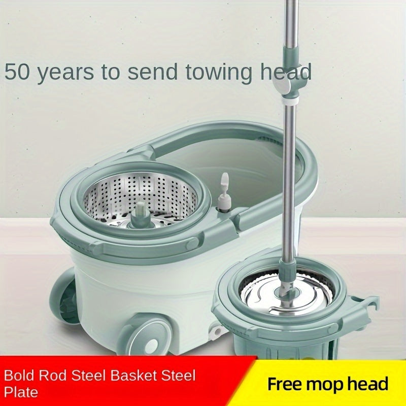 Introducing the Aoran Stainless Steel Spin Mop and Bucket Set, a must-have for hands-free washing. Its dual-drive rotating design makes cleaning hardwood, laminate, and tile floors a breeze. This versatile set can be used for both wet and dry cleaning