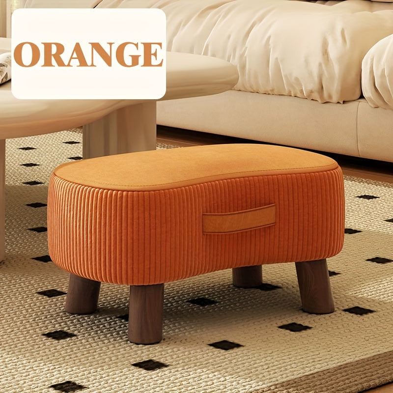 Elegant White and Orange Wooden Footstool with Polyester Cover - Multi-Purpose Shoe Changing Seat for Living Room or Bedroom