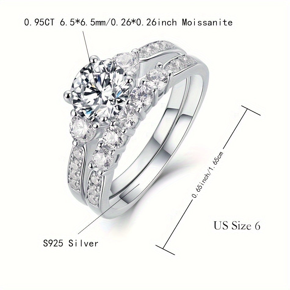 Beautiful WES Elegant 1CT Moissanite Wedding Band crafted from S925 Sterling Silver and 14K Golden Plating. This stunning engagement ring features a closed setting and measures 6.5x6.5mm, weighing 4.32g. Perfect for both daily wear and special wedding