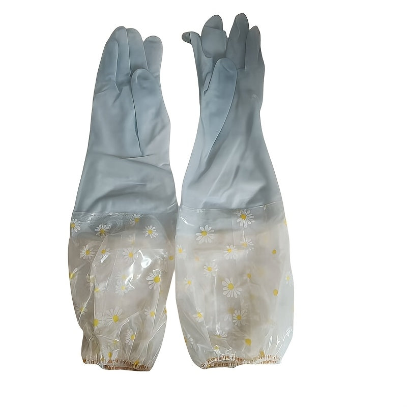 1 pair of elegant, long-sleeve waterproof kitchen gloves made from durable, lead-free latex for efficient home cleaning