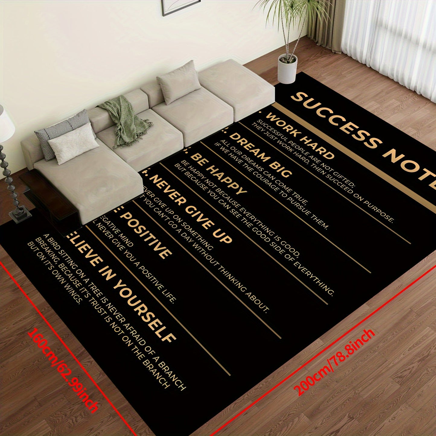 Inspire Success with this Area Rug - Durable Polyester Mat for Entryway, Living Room, Bedroom - Easy to Clean Indoor Carpet, Perfect for Large Spaces - Motivational Home Decor Rug in Multiple Sizes from 160.02x198.12 cm to 15x23