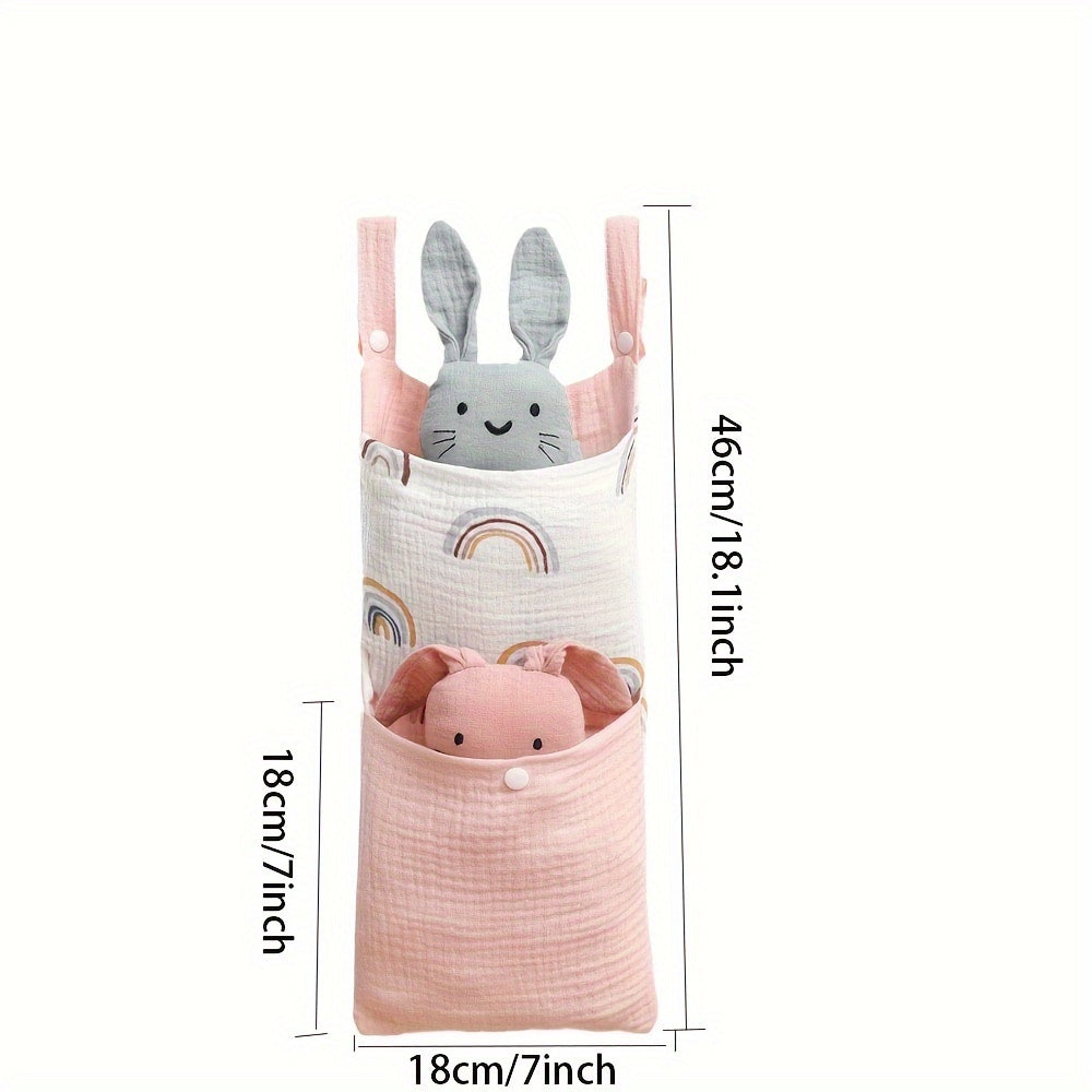 This Dual Pocket Hanging Storage Bag is the perfect bedside organizer for a youngsters' room. It is ideal for storing toys, diapers, and bottles, making it perfect for strollers and home organization. It also makes an excellent Thanksgiving or Christmas