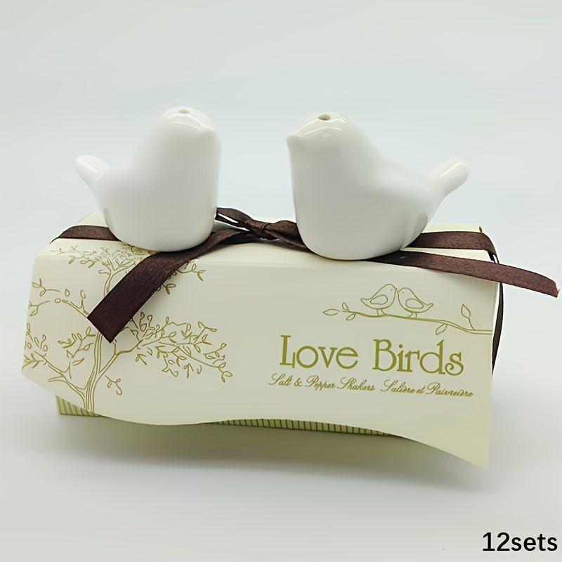 Set of 12 Love Birds Ceramic Salt and Pepper Shakers - Perfect Wedding Gift, Beautiful Tabletop Decor for Seasoning