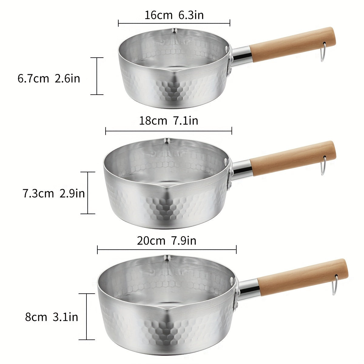 1-piece Sauce Pan with a traditional Japanese design, featuring a wooden handle, perfect for heating and melting milk, sauces, or oils. This pan can also be used as a mini milk pot for dripping and pouring oil.