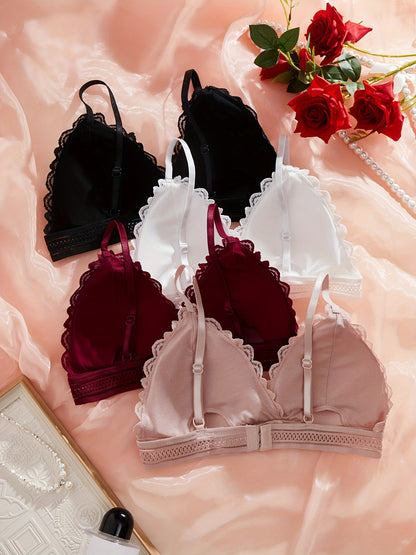 Sexy lace push-up bras without steel rings, with chest pads, beautiful backs, and comfortable fit, sold in a 4-pack.