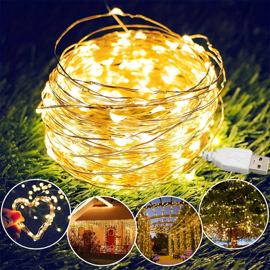 USB fairy lights with 1pc and 20/50/100 LEDs on copper wire, available in warm white and multicolor white. Perfect for home décor, bedroom décor, wedding décor, Christmas décor, and holiday décor.