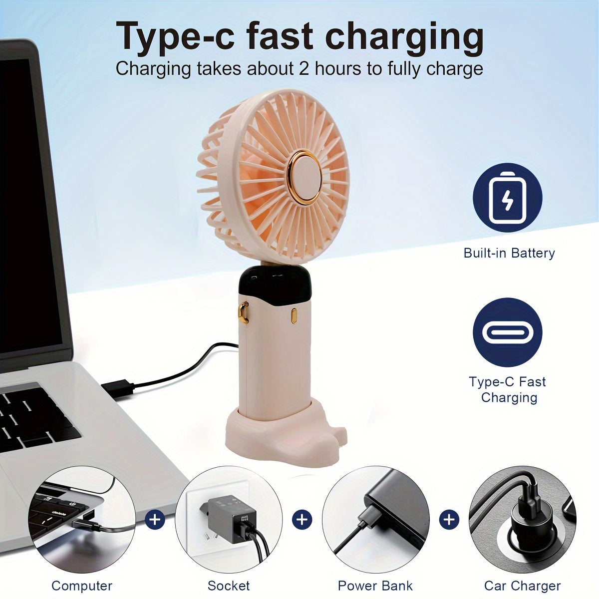 Compact 5-Speed Mini Fan equipped with LED Display, Powerful Airflow, Collapsible Neckband, Convenient Button Operation, Rechargeable via USB with 1200mAh Lithium Battery, Durable ABS Construction, Stylish Painted Finish, Wearable Fan for Indoor and