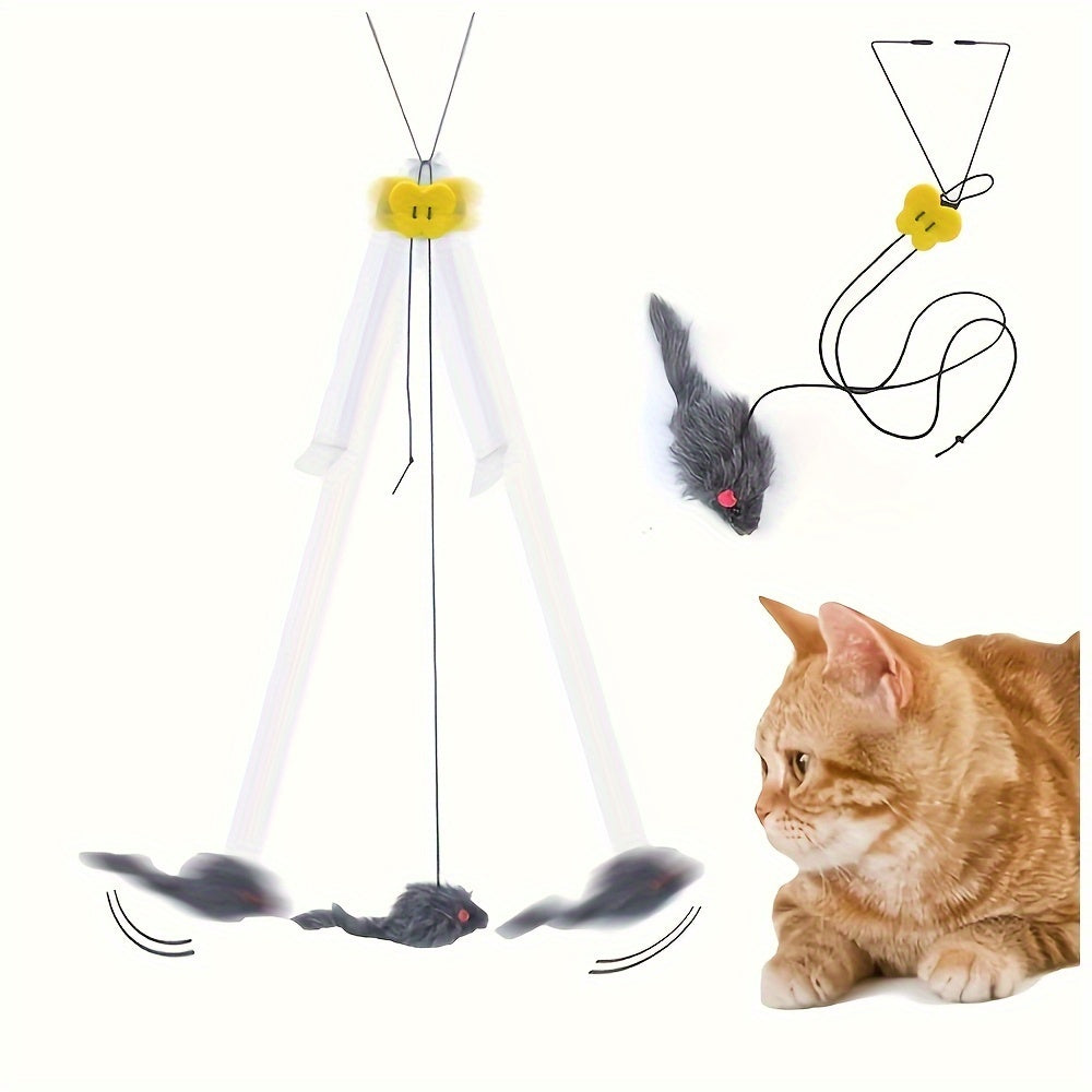 Adjustable hanging plush cat teaser toy with interactive design, suitable for all breeds and battery-free.