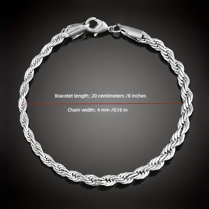 925 Silver Plated Twist Chain Set includes both men's and women's necklace and bracelet.