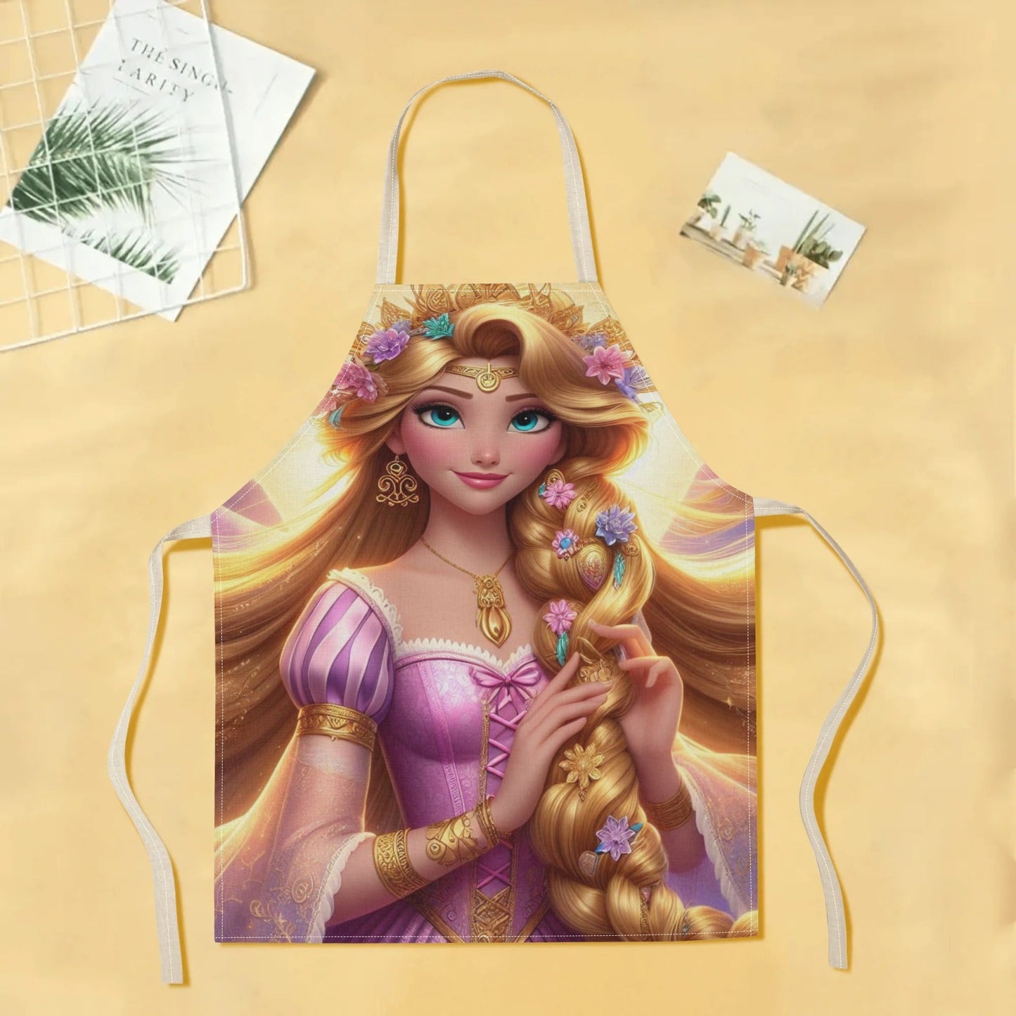 Durable Polyester Disney Elsa Waterproof Apron featuring Vibrant Cartoon Princess Design; Perfect for Kitchen, Restaurants, Cafes, and Home Use