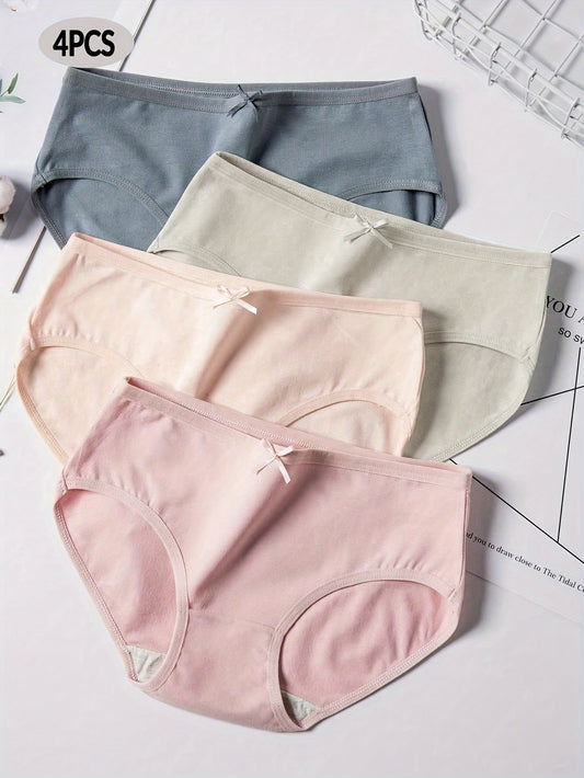 4 soft women's briefs with low rise, cute bow detail, comfortable fit, breathable and stretchy.