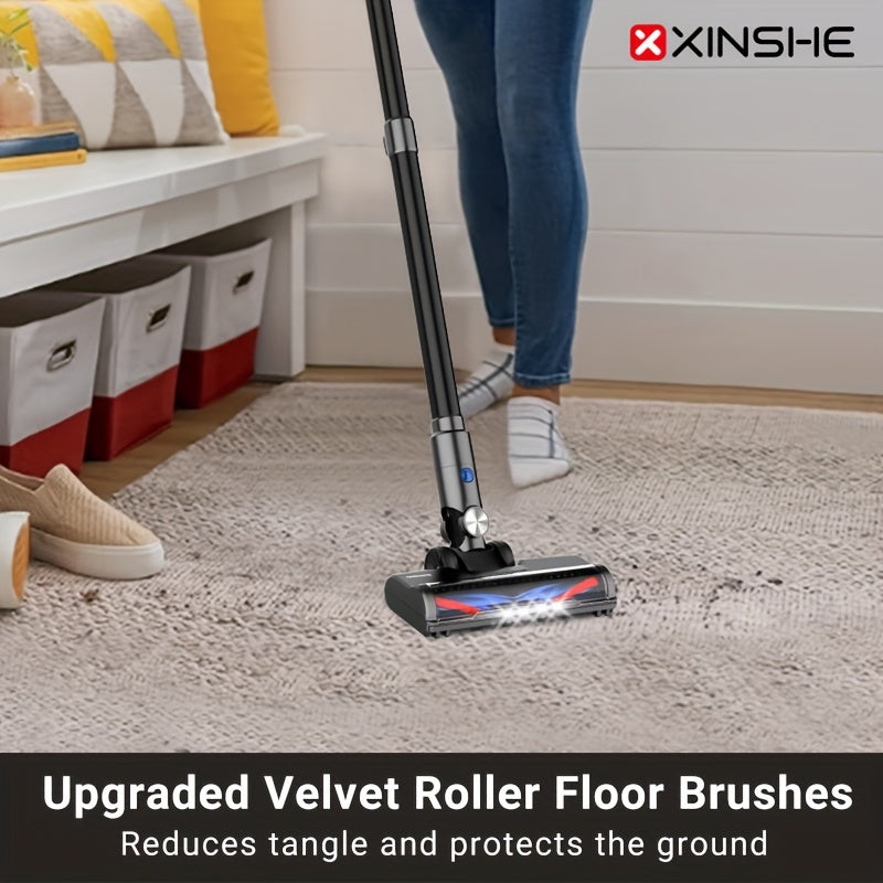 XINSHE WS02 Handheld Vacuum Cleaner with 35000pa suction, 8-in-1 brushless motor, 7x2200mAh battery, LED display, multi-surface cleaning for home and car, ABS body.