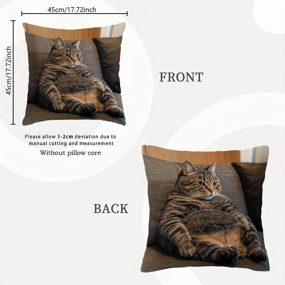 Get cozy with the 1pc Sofa Fat Cat Polyester Pillow Cover featuring an adorable design, soft and durable fabric. Enhance your holiday decor with this perfect addition for Halloween and Christmas sofas. (Pillow inserts not included) dq16- (272)