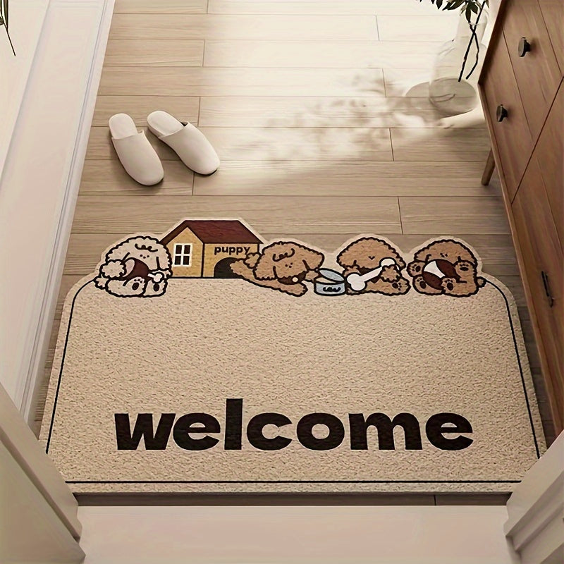 Adorable Puppy-Themed Non-Slip Welcome Door Mat - Plush, Easy-to-Clean PVC Entry Mat featuring Charming Dog Designs, Resistant to Stains, Ideal for Home Decor, Pet-Lovers Mat