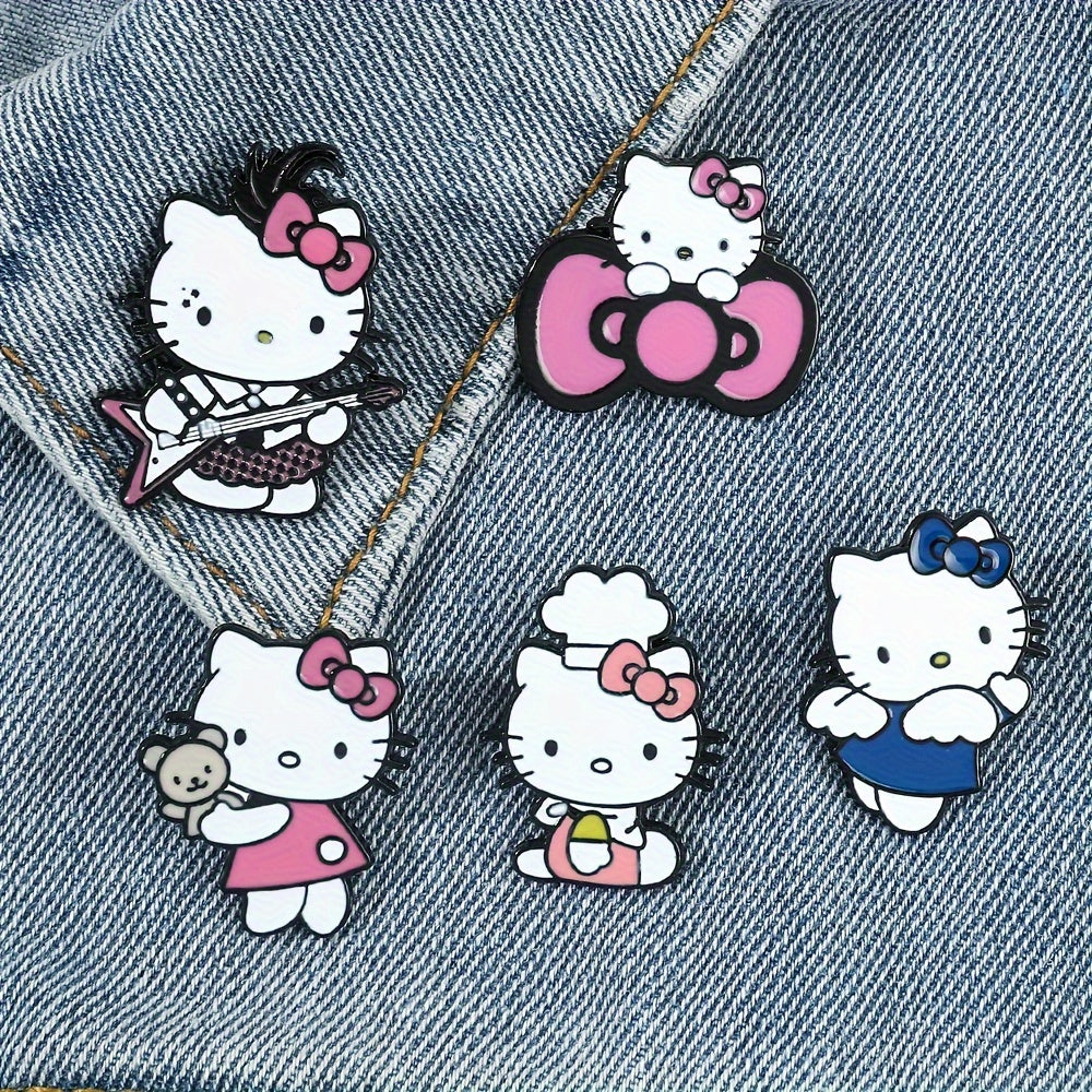 [Officially Licensed] Set of 5/10 Hello Kitty Brooches for both Men and Women, featuring Hello Kitty as a Guitarist and Chef. These Fashionable Enamel Pins are made of Metal Paint, perfect for decorating Backpacks, Clothing, or Wallets.