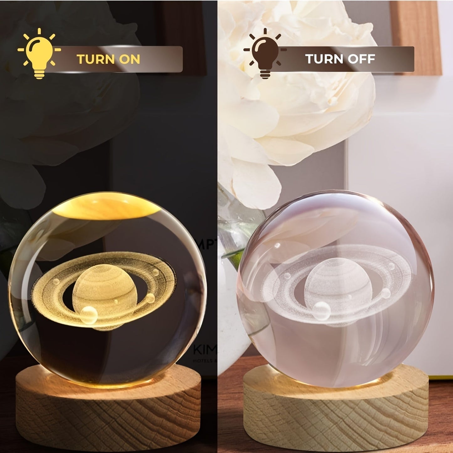 Perfect Gift for Christmas and Halloween: SATURN 3D Crystal Ball Night Light - Transparent Glass Snow Globe for Home Decor & Astronomy Enthusiasts, USB Powered, Decorative Ball, Planet Gifts