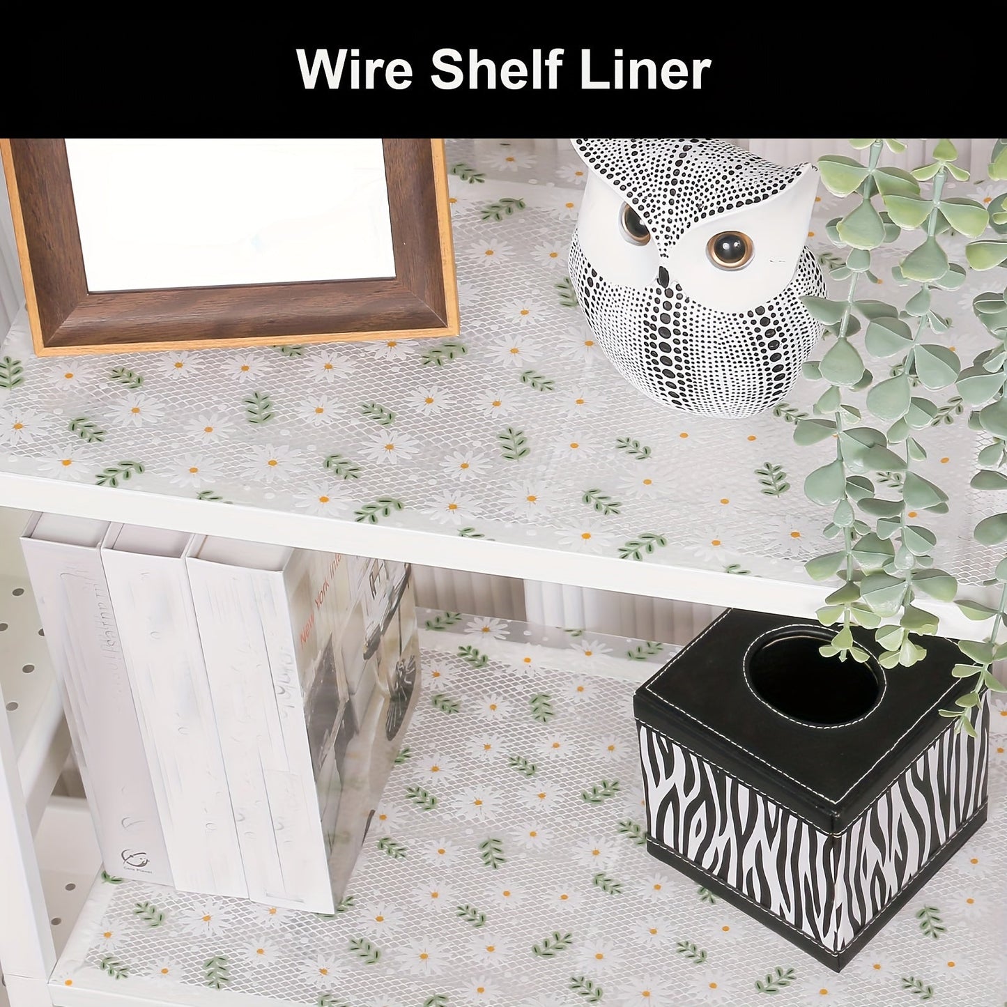 Green Daisy Pattern Shelf Liner - Waterproof Non-Slip Cabinet Liner for Kitchen Organization and Storage