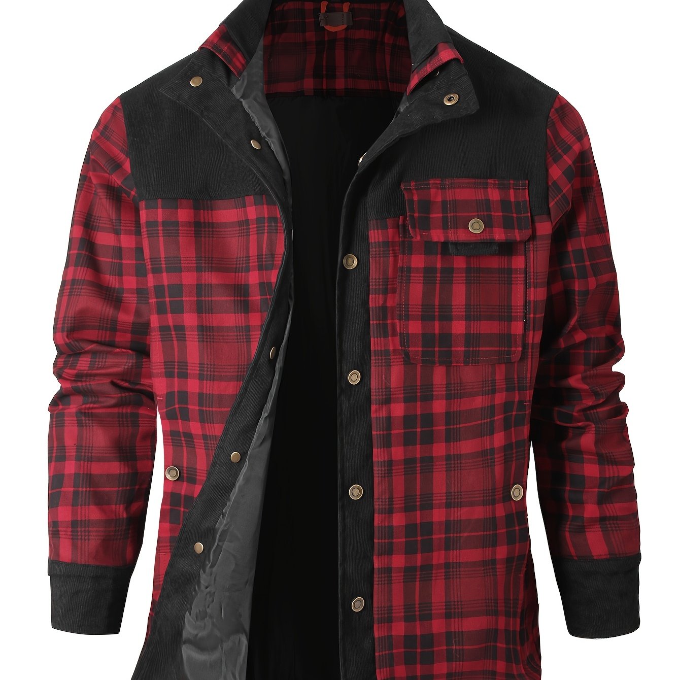 American retro style plaid shirt jacket suitable for outdoor leisure and fashion matching, with a classic workwear look.