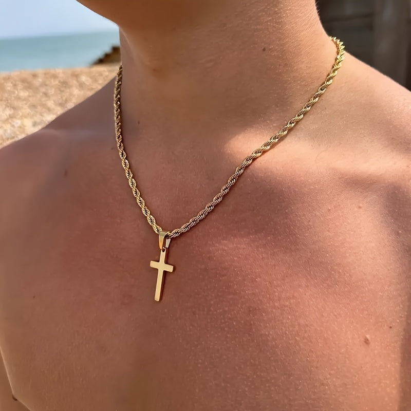 Sleek Gothic Hip Hop Cross Pendant Necklace - Minimalist Chain, Great for Everyday Use & Gifting, Perfect for Valentine's Day, All-Season, Gothic Inspired, Unique Design.