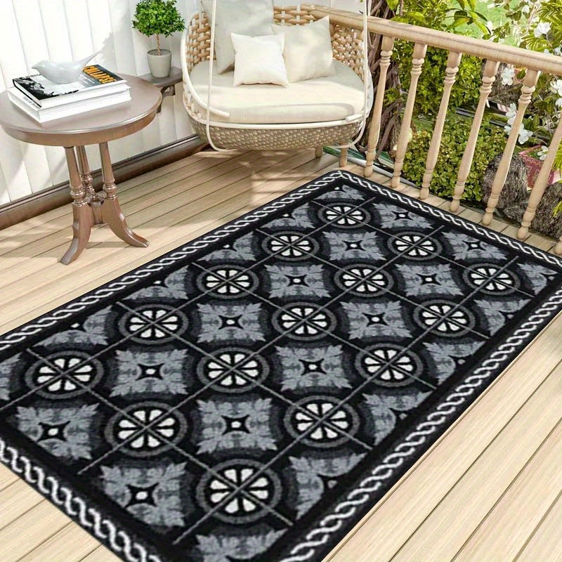 One piece of kitchen mat measuring 1.1cm thick, made from non-slip, durable, and stain-resistant polyester fiber. Features a simple pattern print suitable for use in the kitchen, living room, porch, balcony, or as home décor. Easy to clean as it is