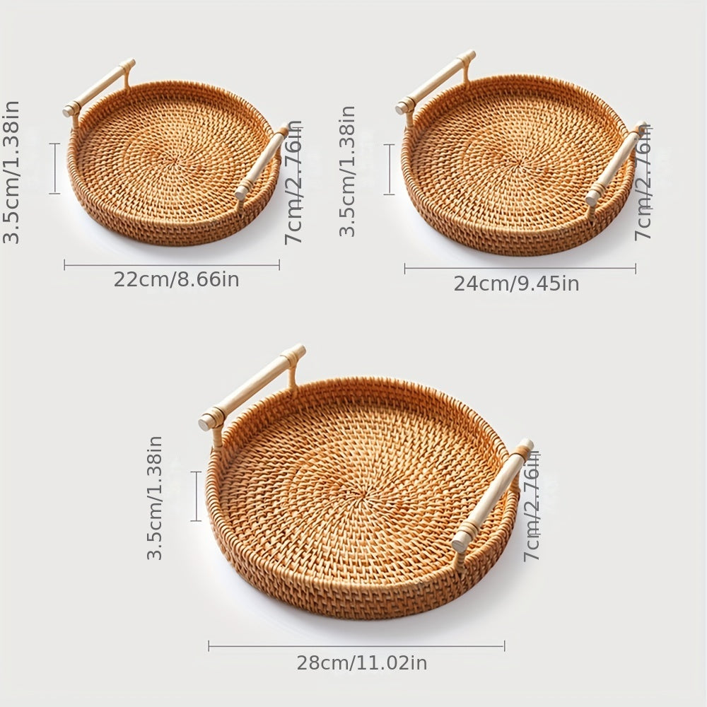 Handcrafted Rattan Serving Tray with Double Handles - Ideal for serving tea, fruit, bread, snacks, and as a storage basket or trivet mat. A versatile addition to your home kitchen essentials.