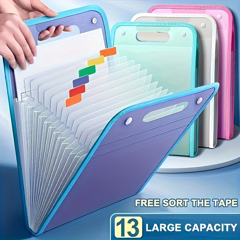 A4 Portable Vertical 13-Grid Organizer Bag, ideal for storing test papers and data. Made of thickened PP with clip closure. Perfect for daily office use.