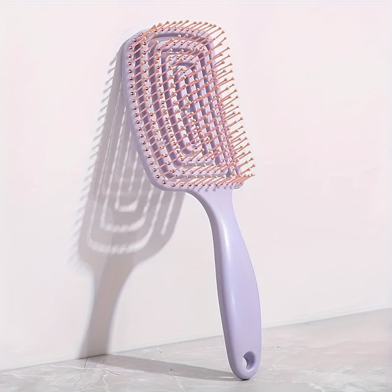 Large curved comb with rubber bristles for volume and scalp massage.