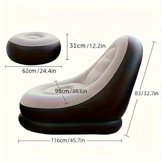 Get 2 Inflatable Leisure Sofa Chairs with Footstools for Outdoor Relaxation. This Folding Lounge Chair Sofa is perfect for outdoor use and can be easily stored and inflated. Optional Air Pump Package available.