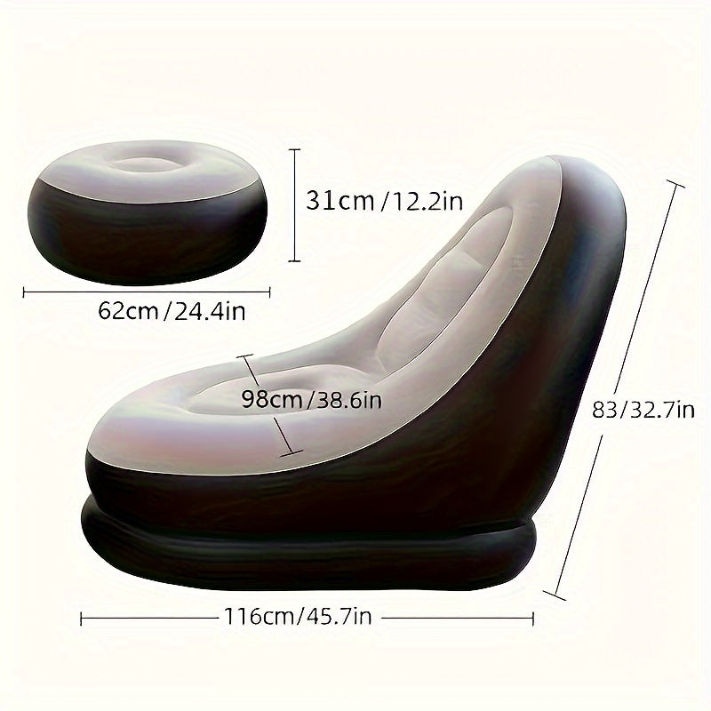 Inflatable set with chairs, footstools, and folding lounge chairs for outdoor leisure; plush and easily stored.