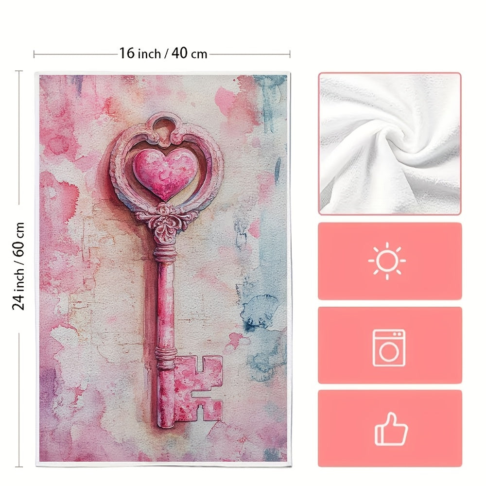 Valentine's Key Design Kitchen Towels, 2-Pack, Made from Ultra Soft Polyester, High Absorbency, Easy to Clean in Washing Machine, Size 40.64x60.96 cm, Modern Rectangular Dish Hand Towels Perfect for Coastal Holiday Decoration