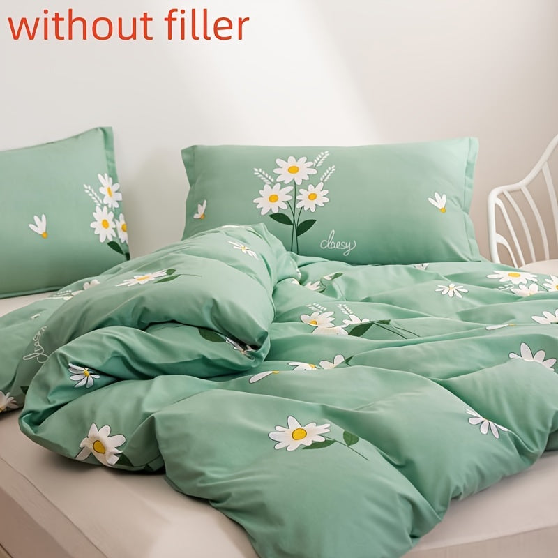 Set of 3 Pieces: Duvet Cover and 2 Pillowcases (Core not included), Featuring a Pastoral Daisy Print Design for a Soft and Comfortable Bedding Set. Perfect for Bedroom or Guest Room Use.