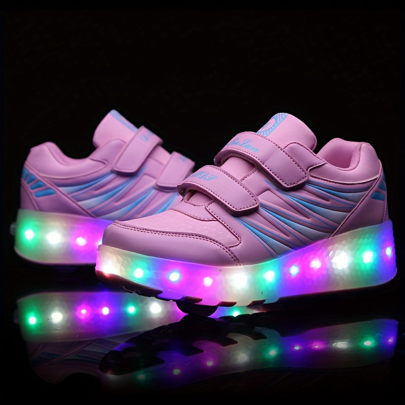 Trendy, breathable roller shoes with LED lights for kids, perfect for outdoor sports and skating.