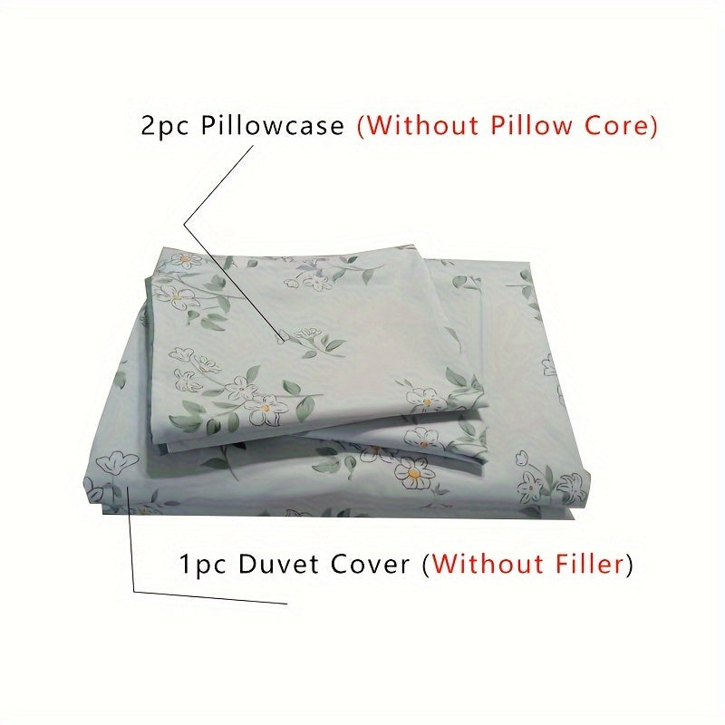 Get yourself a set of 3 fresh duvet covers with a pastoral style floral print. This soft and comfortable bedding set includes 1 duvet cover and 2 pillowcases, perfect for your bedroom, guest room, or dorm. Please note that this set does not include the