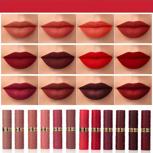 Waterproof, non-fading matte lip gloss in 12 colors for goddesses.