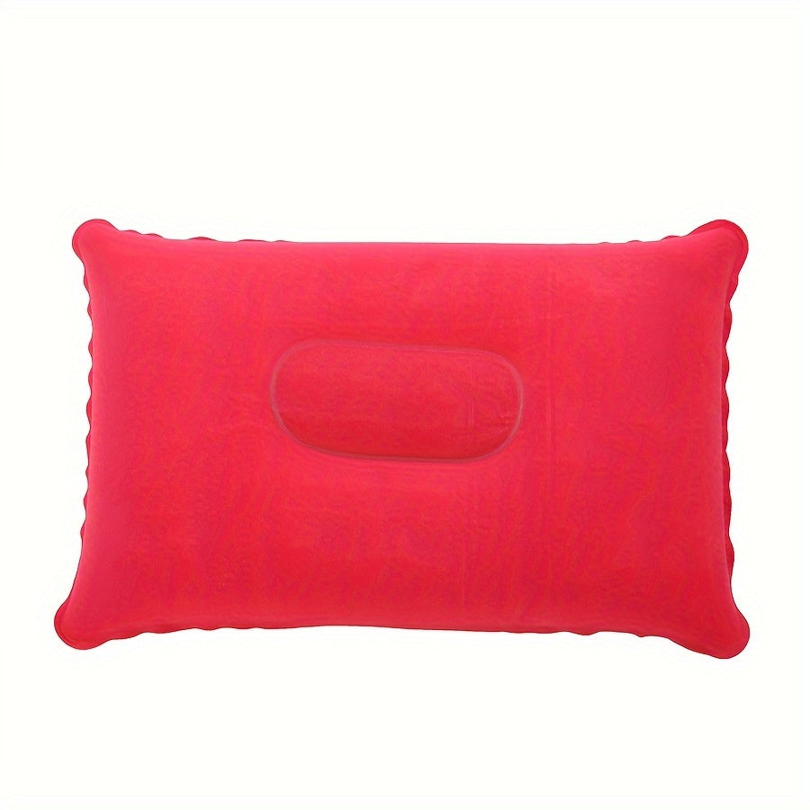 Inflatable ergonomic pillow made of PVC with flocking square design for outdoor camping, travel, or sleeping in a tent. Perfect for providing comfort and support.