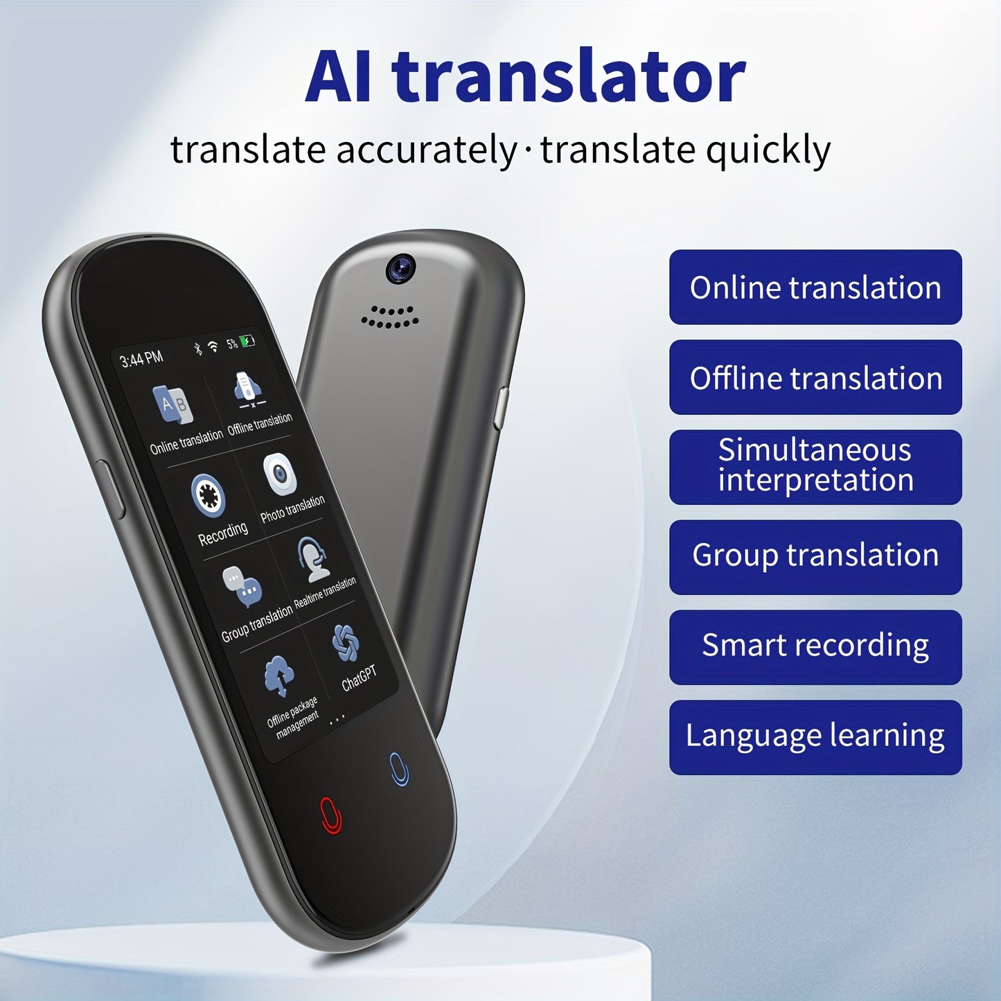 VORMOR 2023 Smart Language Translator with offline/online real-time voice translation for 138 languages, 60min recording, 44 photo translation, 10 offline translation, 0.1s speed, 98%