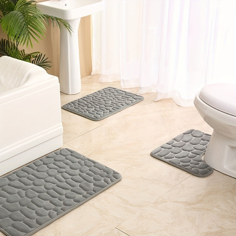 Pebble Embossed Non-Slip Bathroom Bath Mat Set with Memory Foam - Super Soft, Absorbent, and Quick-Drying Rug for Comfort and Safety. Machine Washable and Thick for a luxurious feel in your bathroom.